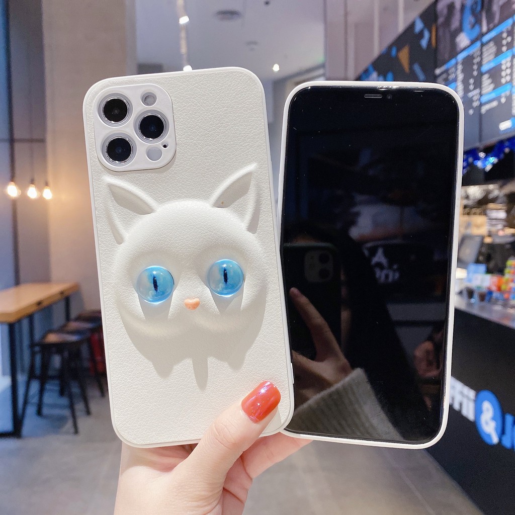 Ốp điện thoại da thiết kế họa tiết mèo 3D đáng yêu thích hợp cho IPHONE 7P 8P X XR XS XS MAX 11 11 PRO MAX 12
