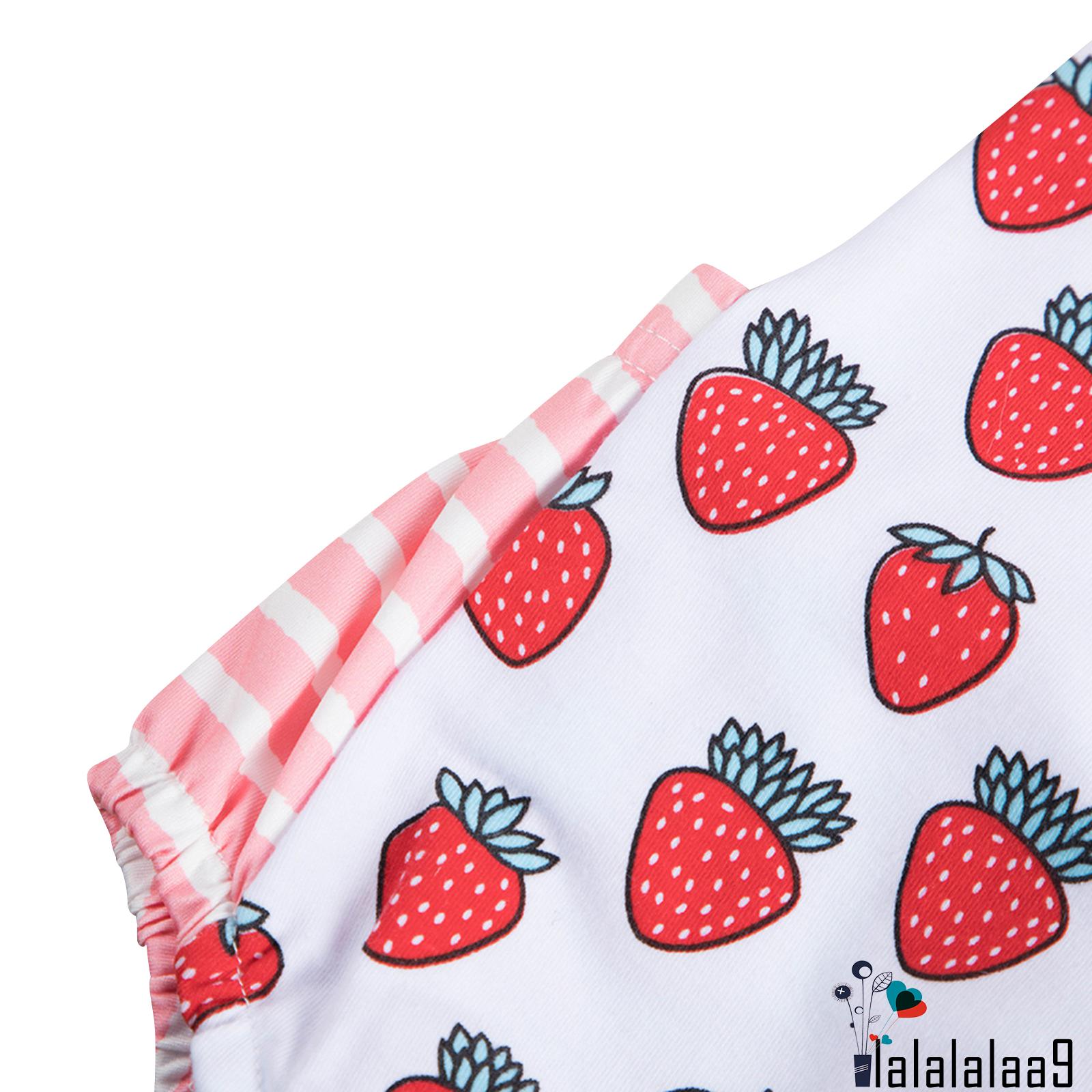 LA-Baby Strawberry Print Short Romper, Girls Sleeveless Square Collar Backless Jumpsuit for Summer