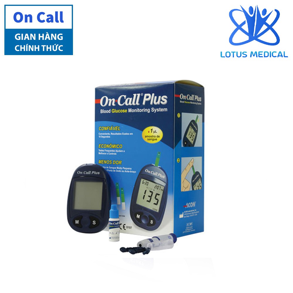 Máy đo đường huyết ON CALL PLUS - Máy đo tiểu đường tặng kèm 25 que thử và 25 kim chích