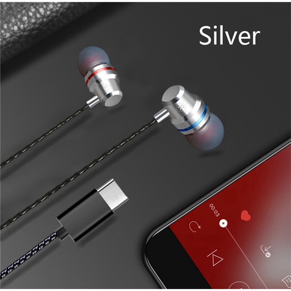 Wemitom  Dynamic Drive HiFi USB-C Earbuds In-ear Bass Metal Sport Gaming Headset with Mic for Xiaomi Huawei Letv