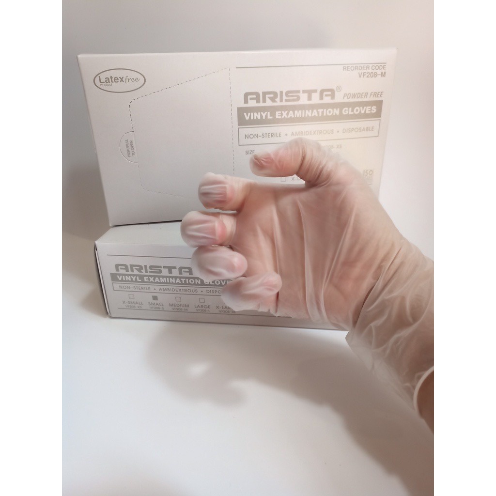 Găng Tay VINYL không bột ARISTA Dùng trong thực phẩm, spa, công nghiệp(ARISTA VINYL DISPOSABLE GLOVES)-100 CHIẾC/HỘP