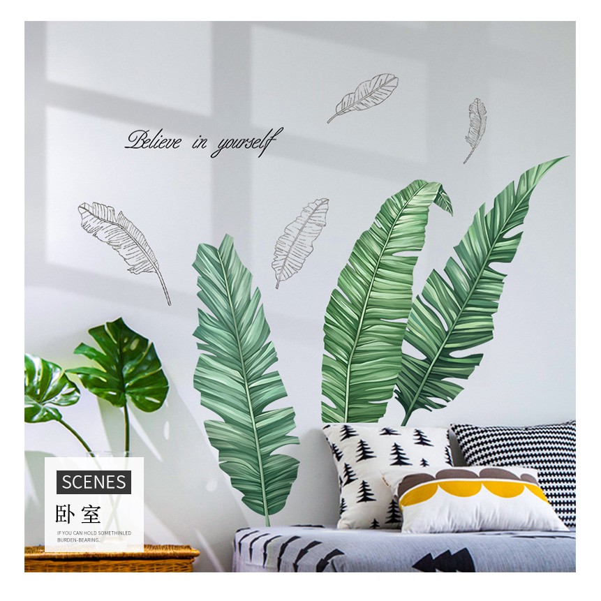 Decal dán trang trí tường phong cách Hàn Quốc - decan cao cấp Lá xanh mẫu số 4 AMYSHOP