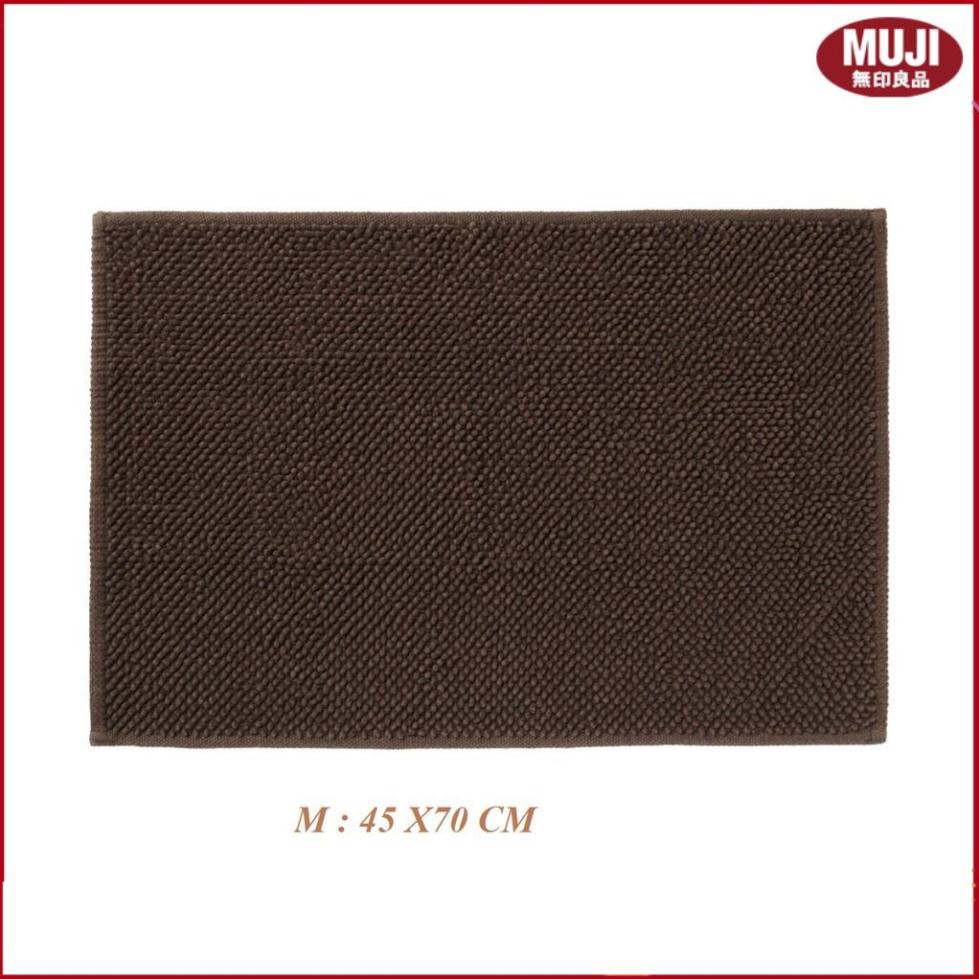 ( MUJI NHẬT BẢN ) THẢM NHÀ TẮM COTTON ẤN ĐỘ CHENILLE PHA - NÂU, M 45x70cm