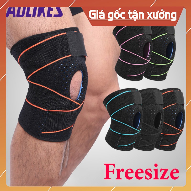 Bó gối Aolikes có vòng đệm gối và lò xo trợ lực, freesize cao cấp (1 chiếc)