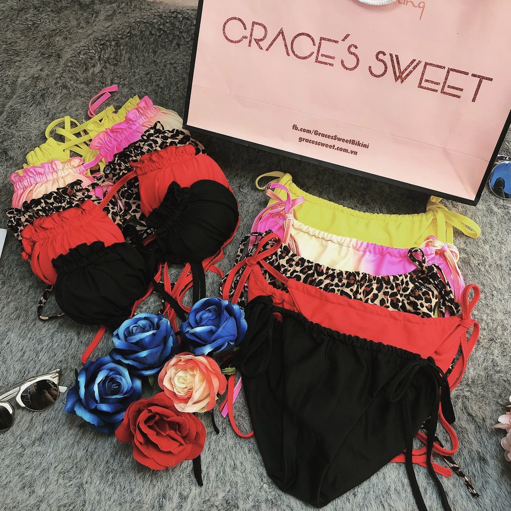 bikini 2 mảnh chun ngực quần tam giác thắt nơ điệu đà | BigBuy360 - bigbuy360.vn