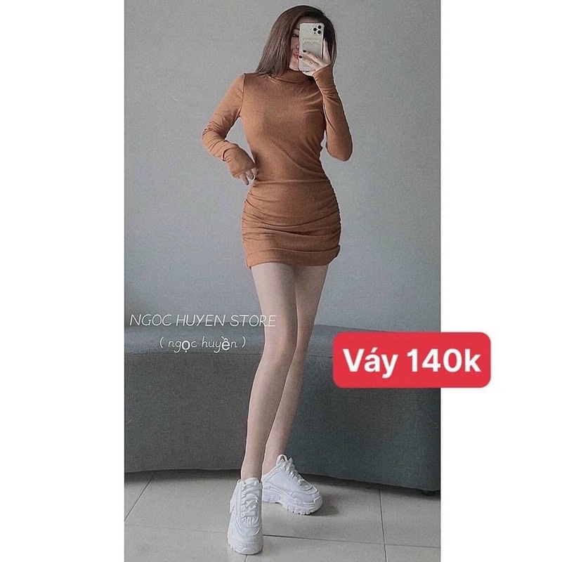 Đầm cổ lọ tay dài ôm body chất thun borip cao cấp chuẩn hàng shop - A5U