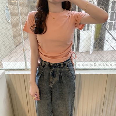 Áo thun nữ tay ngắn vải cotton dáng ôm màu trơn cổ tròn APN021