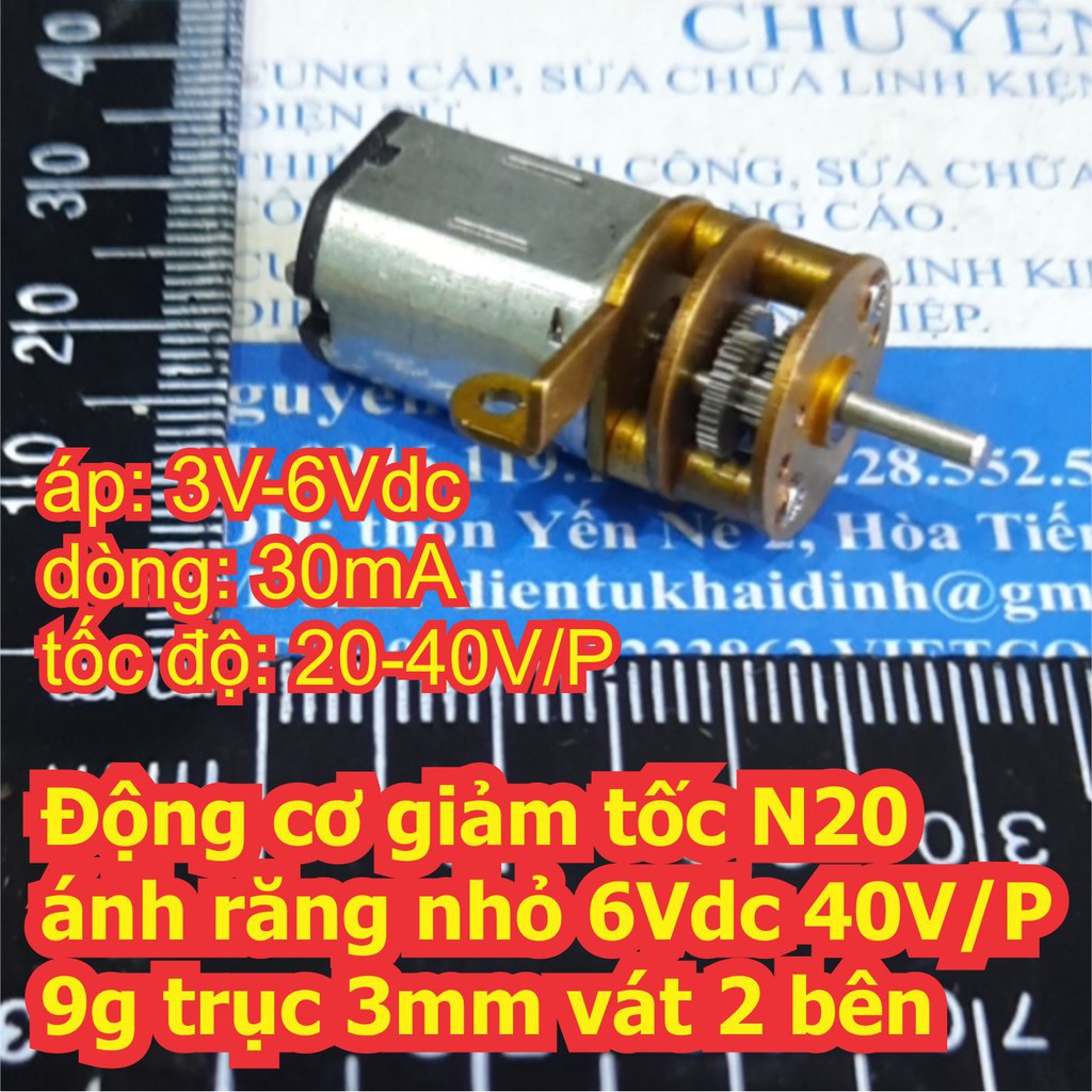 Động cơ giảm tốc N20 bánh răng nhỏ 6Vdc 40V/P 9g trục 3mm vát 2 bên kde7336