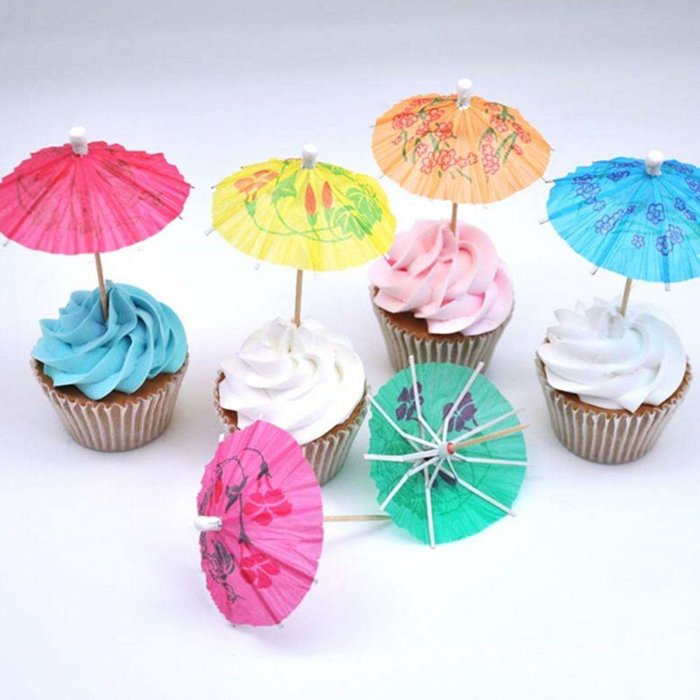 Set 24 Que Cắm Trang Trí Bánh Hình Cây Dù Bằng Giấy Nhiều Màu Sắc