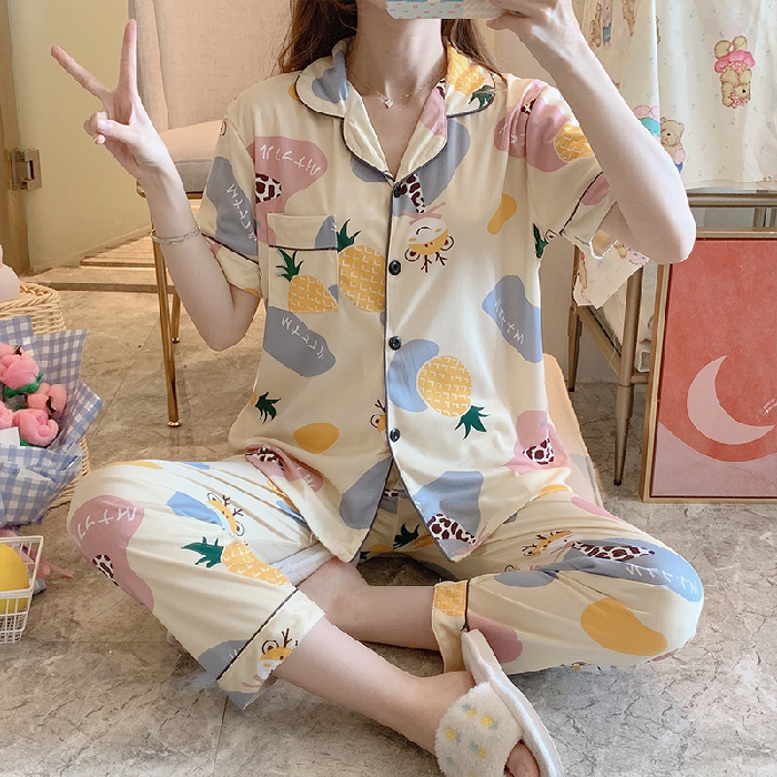 Bộ Đồ Ngủ Tay Ngắn Vải Cotton Chất Lượng Cao Cho Nữ