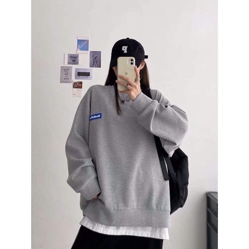 [QUÀ TẶNG 1 DÂY BUỘC TÓC] Áo Nỉ Sweeter Form Rộng Dài Tay Logo Ngực Cổ Tròn Trắng Xám | BigBuy360 - bigbuy360.vn