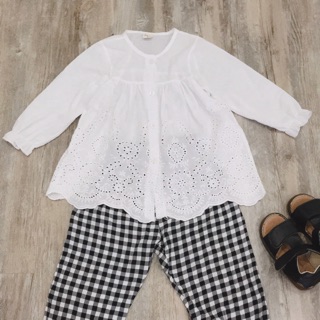 Áo sơ mi baby doll cho bé gái chân ren