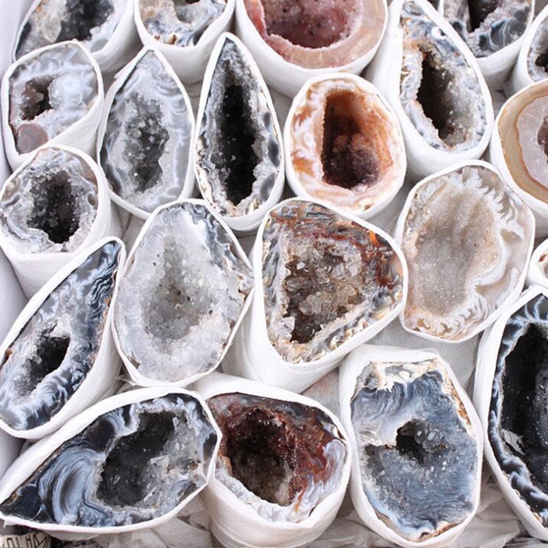 Mẫu vật khoáng chất tự nhiên nhỏ cắt tinh thể mã não geode cornucopia 2-3cm