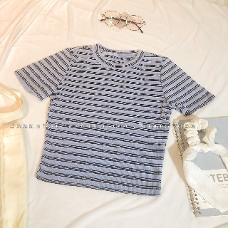 Áo croptop sọc basic tay ngắn (Freesize - Giá rẻ - Ảnh thật tự chụp)