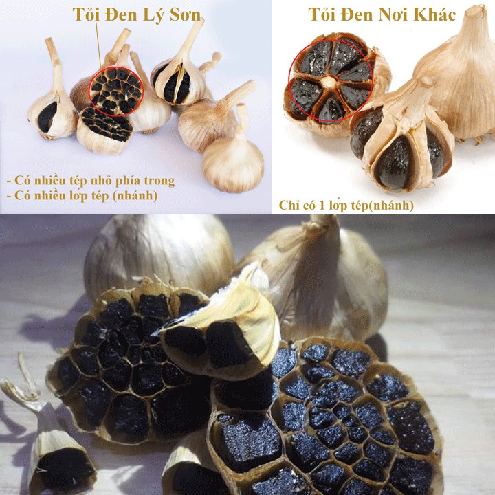 Tỏi Đen Lý Sơn chính gốc - Vương Quốc Tỏi, loại nhiều tép,túi 500g - 200g, tốt cho tim mạch, sức đề kháng