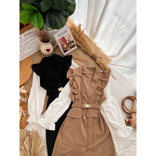 ĐẦM VIỀN TAY BÈO PHỐI 2 MÀU NÂU - ĐEN