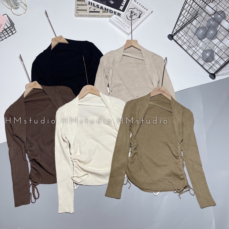 Áo Dài Tay Cổ Vuông Dây Rút 2 Bên Sườn From Ôm Chất Đẹp Hàng Loại 1 | BigBuy360 - bigbuy360.vn