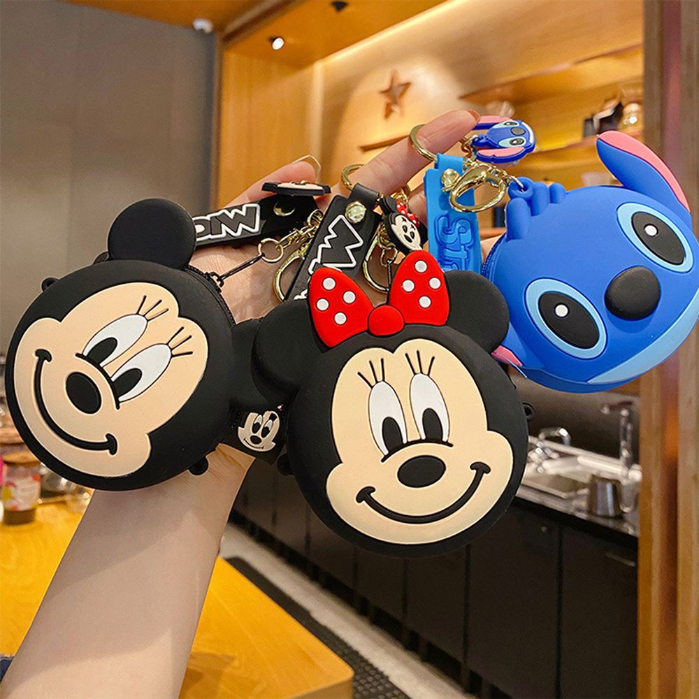 Túi đựng tiền xu bằng silicon có khóa kéo họa tiết pikachu/ mickey/ sao biển/ doraemon/ stitch dễ thương