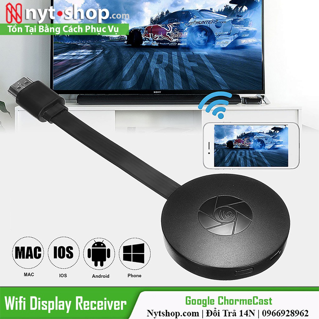 Thiết bị kết nối không dây Chromecast Hỗ trợ kết nối Điện Thoại với màn hình Tivi / Máy chiếu