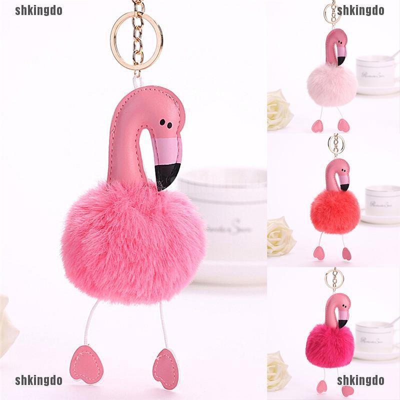 Móc Khóa Gắn Quả Bông Giả Lông Thỏ Thời Trang