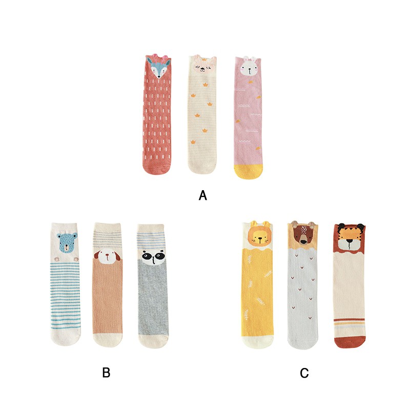 Set 3 Đôi Tất Dài Họa Tiết Hoạt Hình Xinh Xắn Cho Bé Gái