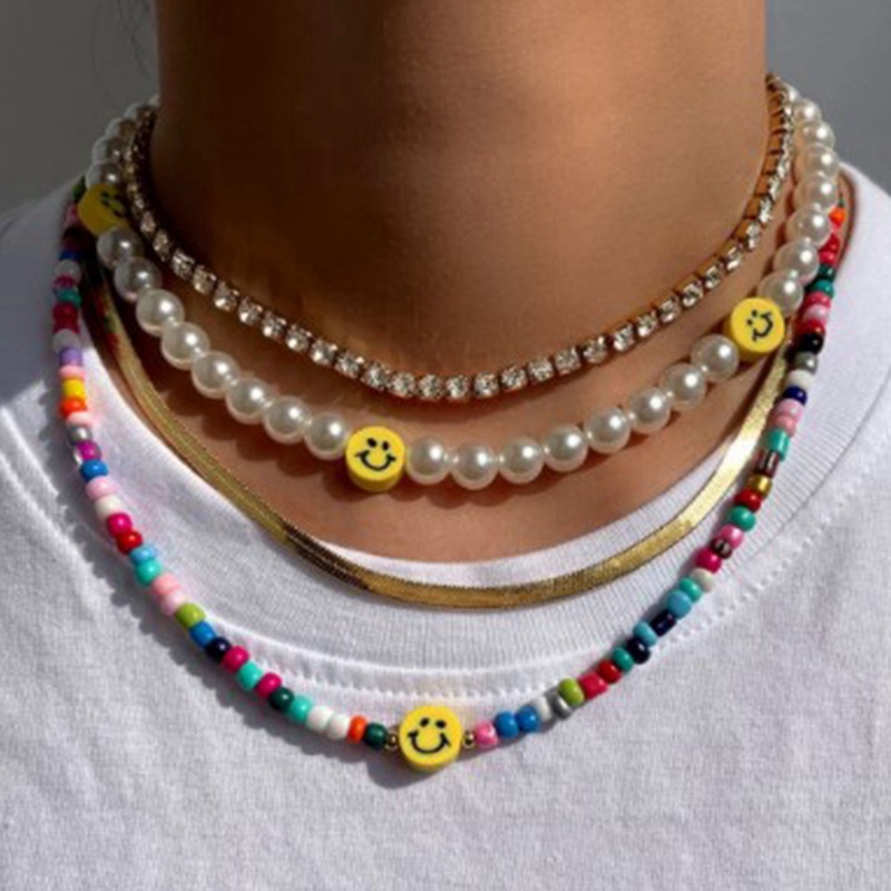 Tmdbyx Vòng cổ Hạt Ngọc Trai/Trái Tim/Mặt Cười Nhiều Lớp Phong Cách Bohemian Thời Trang Cho Nữ