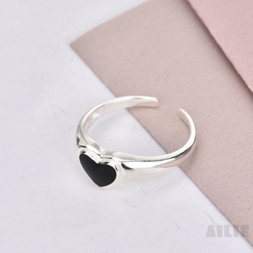 [Ailie] Mới tình yêu màu đen đơn giản thời trang nhẫn nữ phụ kiện nước mở mắt biểu cảm cổ điển ngón trỏ đeo nhẫn tay trang sức