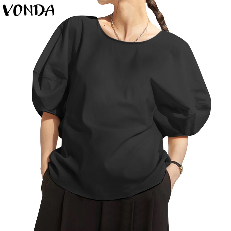 Áo nữ VONDA tay lỡ cổ tròn màu trơn thời trang phong cách Hàn Quốc