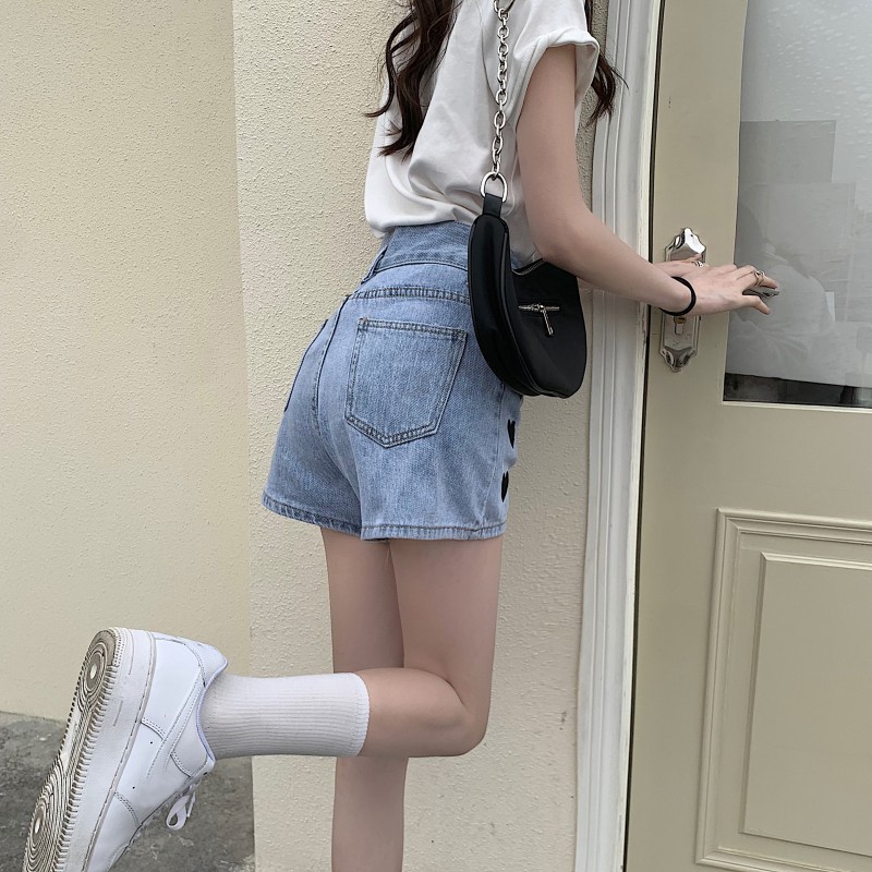 Xiaozhainv Quần Short Jeans Lưng Cao Ống Rộng Thời Trang Cho Nữ