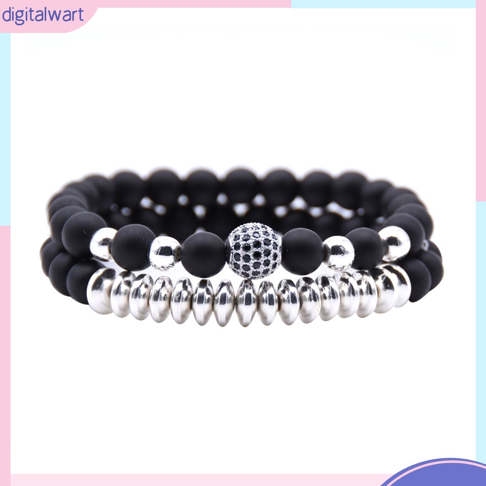 Bộ 2 Vòng Tay Chuỗi Hạt Đá Núi Lửa Tự Nhiên Thời Trang Unisex