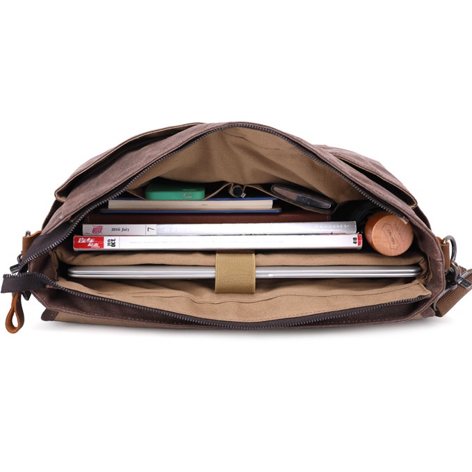 Túi đeo chéo nam da bò sáp thật BÊE GEE TDCDB6873283 để được laptop 14in