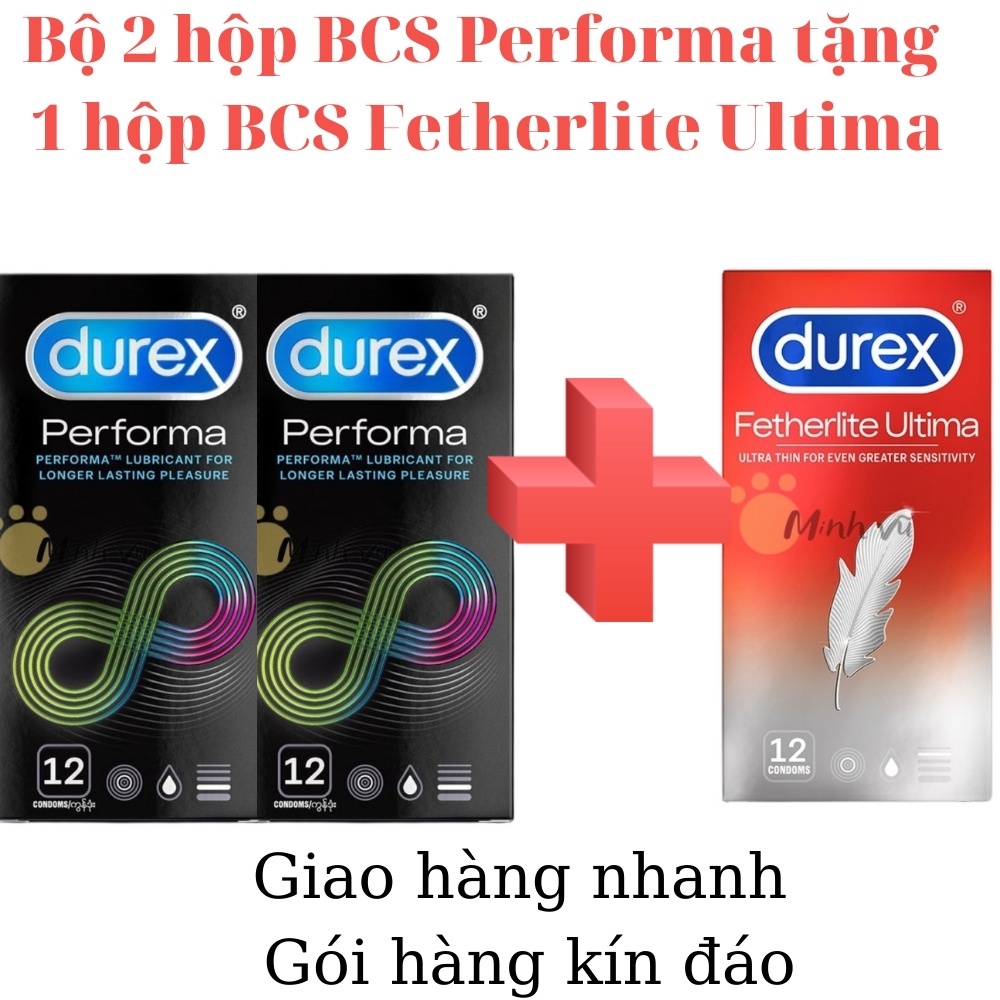 [Có video ảnh thật]Bộ 02 hộp bao cao su Durex Performa kéo dài thời gian hộp 12 chiếc tặng 1 hộp bcs durex ultima