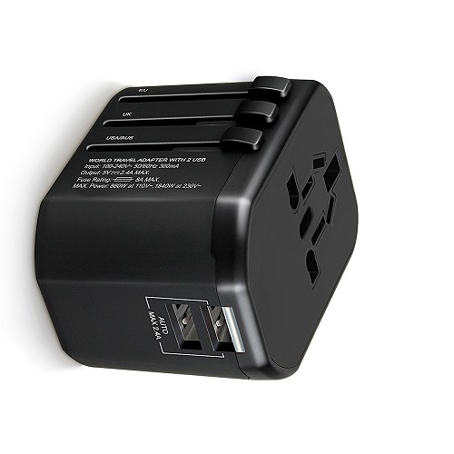 Cốc sạc du lịch đa chấu Rock 2 cổng USB