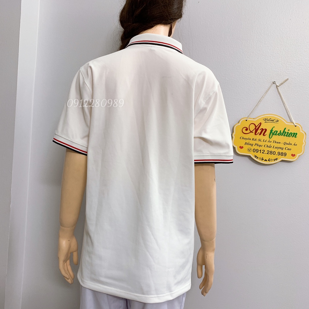 Áo thun có cổ nam nữ đơn giản màu trắng cổ viền vải poly Thái cao cấp _ Hình chụp thật
