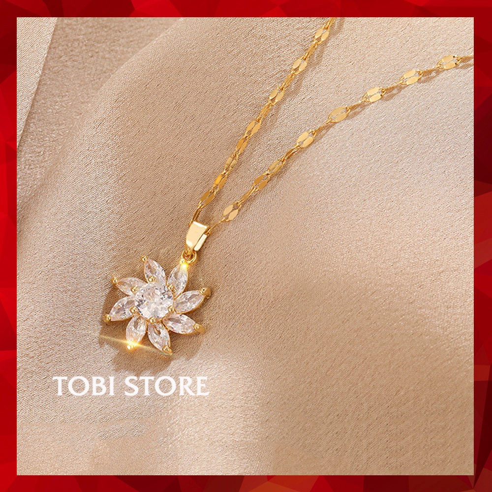 [Không đen gỉ] Dây chuyền nữ thép titan mạ vàng mặt hoa gắn đá TB544