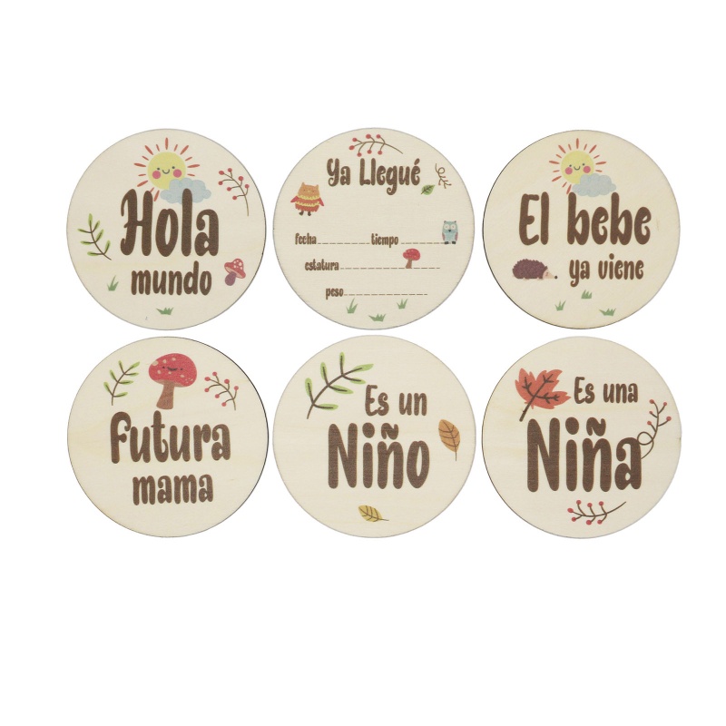Set 6 Tấm Thẻ Gỗ Đánh Dấu Cột Mốc Phát Triển Theo Tháng In Họa Tiết Động Vật Hoạt Hình Cho Bé