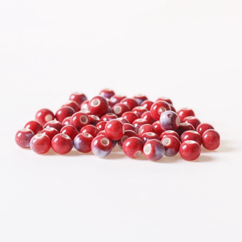 Set 50 hạt cườm gốm đỏ tròn làm trang sức DIY 6/8/10mm