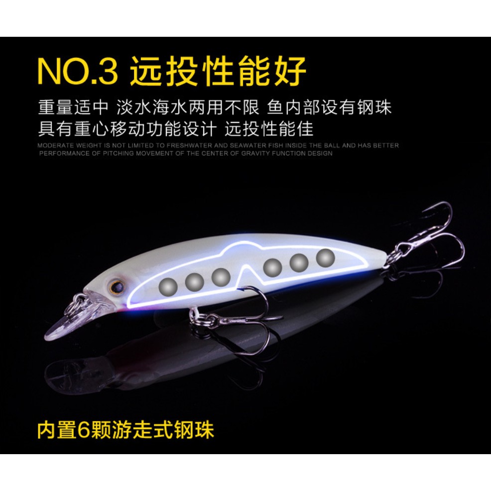 Mồi Câu Cá Giả Hình Cá Dạ Quang Kích Thước 110mm Trong Lượng 14g