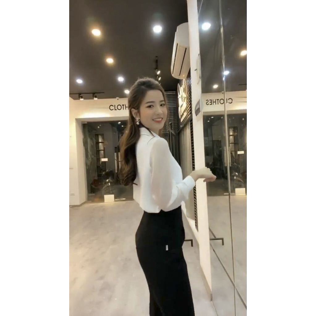 Áo Sơ Mi Trắng Dài Tay Phối Voan, Áo Nữ Công Sở Dễ Phối Đồ, Sơ Mi Kiểu Cách Đơn Giản A69