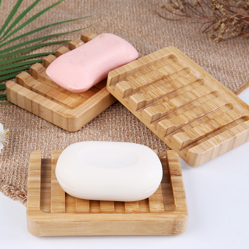 Bộ 2 Giá Đỡ Xà Phòng Bằng Tre Có Rãnh Thoát Nước Tiện Dụng