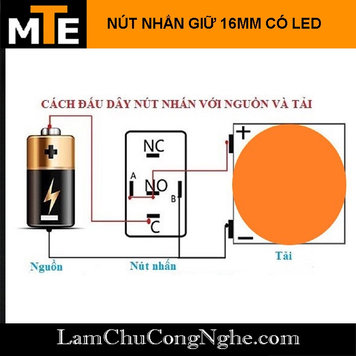 Nút nhấn giữ - nút nguồn có led 16mm 24V