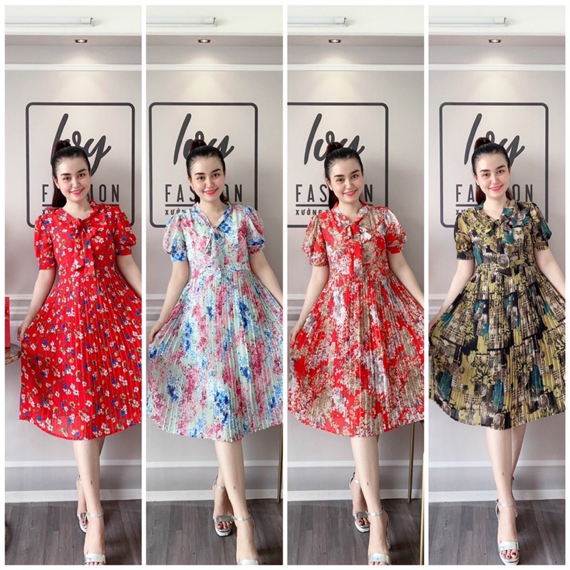 ĐẦM VOAN HÀN XẾP LY CỔ THẮT NƠ TIỂU THƠ XINH HẾT NẤC