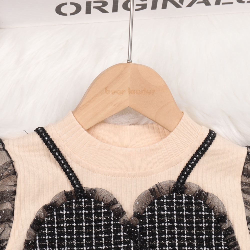 BEAR LEADER Đầm Lưới Tay Dài Giả Hai Mảnh Thời Trang Thu Đông Dành Cho Bé Gái 3-7 Tuổi