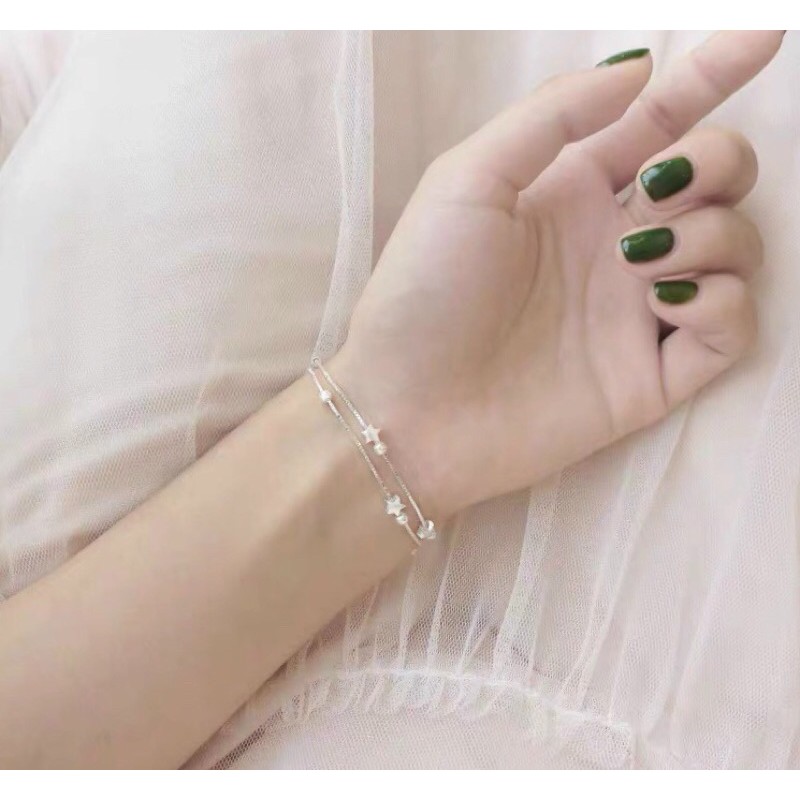Lắc chân, tay dây đôi mix sao, tim bạc chuẩn