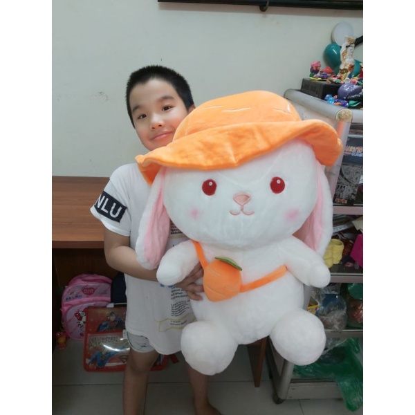 Thỏ trắng tai dài đội mũ cà rốt- thỏ hoa quả 60cm