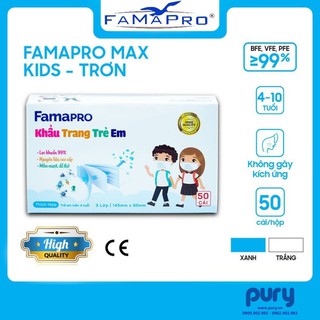 [HỘP-50 CÁI] - Khẩu trang y tế trẻ em kháng khuẩn 3 lớp Famapro max kid [4 - 10 TUỔI]