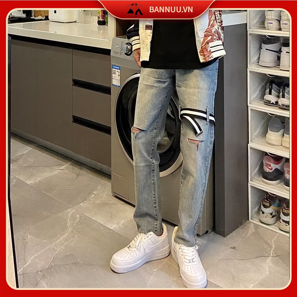Quần Jeans Dài Rách Gối Thời Trang Dành Cho Cả Nam Và Nữ