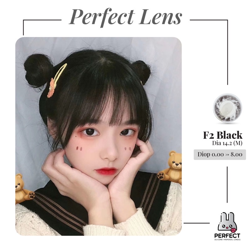 Lens Mắt , Kính Áp Tròng F2 BLACK Có Độ Cận và Không Độ , DIA 14.2 , Dành Cho Mắt Nhạy Cảm Giá Sale