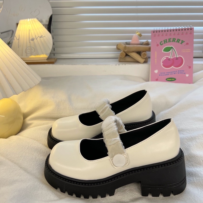 Giày lolita nữ độn đế cao quai chun nhún,Giày da ulzzang nữ phong cách Hàn Quốc LT58
