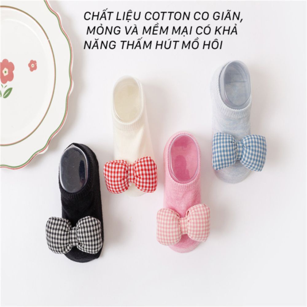 Tất họa tiết nơ sang chảnh cho bé gái chất liệu cotton  mềm mại